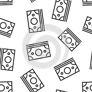 Dollar currency banknote icon in flat style. Dollar cash vector illustration on white isolated background. Banknote bill seamless