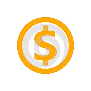 Dollar currency coin orange for icon isolated on white, coin dollar money yellow gold for icon, dollar money symbol in circle coin