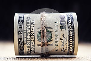 Dollar currency.Dollar banknotes rolled in other positions