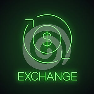 Dollar currency exchange neon light icon