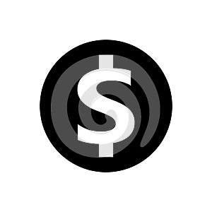 Dollar currency icon isolated on white, coin dollar money black white for icon, dollar money symbol in circle coin shape, flat