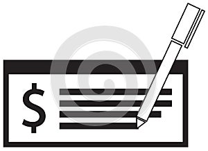 Dollar currency icon or logo on a paycheck or cheque. photo