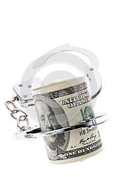 Dollar Currency notes with handcuffs