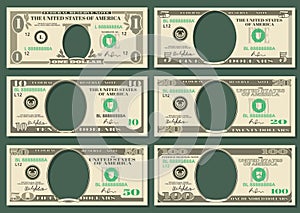 Dollar currency notes vector money templates
