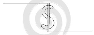 Dollar currency, one line art, continuous contour drawing,hand-drawn icon for business, minimalist design.Financial valuta sign, photo