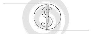 Dollar currency, one line art, continuous contour drawing,hand-drawn icon for business, minimalist design.Financial valuta sign,
