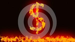 Dollar currency sign burning in fire concept illustration