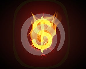 Dollar currency sign in fire