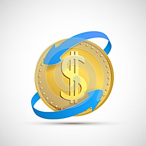 Dollar currency sign on golden coin. Stock exchange and remittance photo