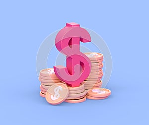 Dollar currency sign icon and golden coins