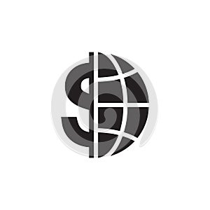 Dollar currency symbol with world globe icon - abstract logo type icon - isometric white background