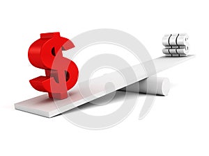 Dollar currency symbols on scale balance