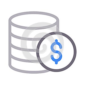 Dollar database thin color line vector icon