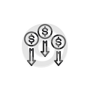 Dollar Decrease Rate line icon