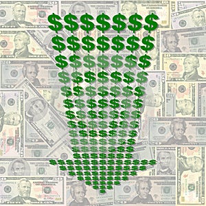 Dollar down arrow on currency