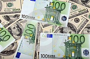 Dollar and euro banknote