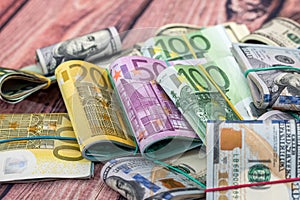 Dollar, euro banknotes as background