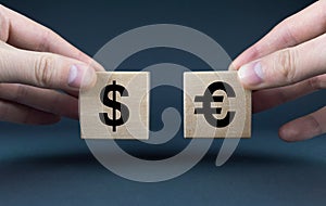 Dollar and euro. cubes form Dollar and Euro money icons. Business Money Concept