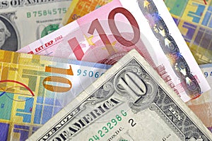 Dollar, euro and franc photo