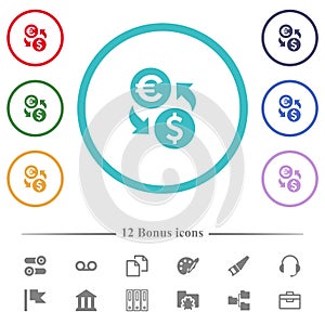 Dollar Euro money exchange flat color icons in circle shape outlines