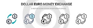 Dollar euro money exchange icon in filled, thin line, outline and stroke style. Vector illustration of two colored and black