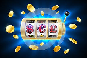 Dollar, Euro and Pound currency symbols on slot machine