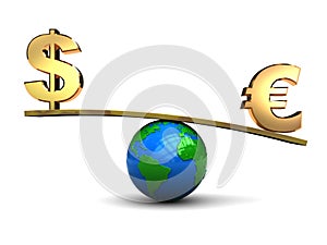 Dollar and euro on scale