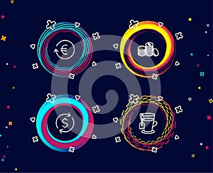 Dollar exchange, Exchange currency and Banking money icons. Tea sign. Banking rates, Cash finance, Glass mug.