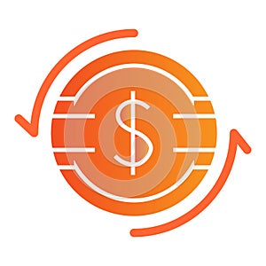 Dollar exchange flat icon. Dollar coin with arrows color icons in trendy flat style. Dollar rate gradient style design