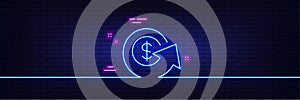 Dollar exchange line icon. Money refund or cashback sign. Neon light glow effect. Vector