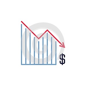 Dollar Falling Chart vector Devaluation and Financial Crisis colored icon
