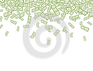 Dollar falling on white background. Banknotes icon explosion. Paper bank notes frame. Money in a flat style. Jackpot