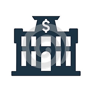 Dollar, financial center, bank building icon. Simple editable vector illustration