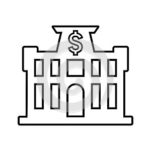 Dollar, financial center, bank building line icon. Outline vector