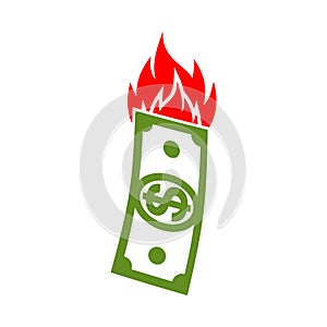 Dollar is on fire. Burning money. Vector illustration
