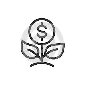 Dollar flower line vector icon isolated on white