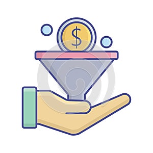 Dollar funnel flat vector icon which can easily modify or edit