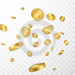 Dollar gold coins explosion isolated on transparent background. Vector illustration