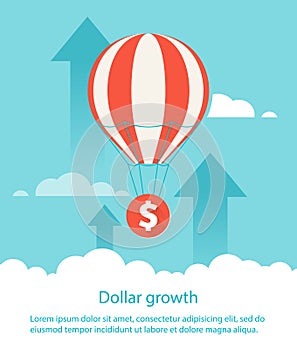 Dollar growth. Balloon lifts up coin