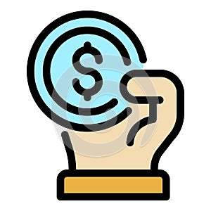 Dollar in hand icon color outline vector