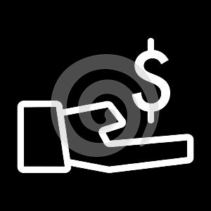 Dollar in hand vector icon. Black and white money illustration. Contour linear banking icon.