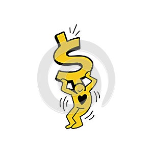 dollar icon cartoon vector logo with people lifting style