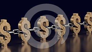 The Dollar icon and chain for Business concept 3d rendering