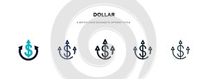 Dollar icon in different style vector illustration. two colored and black dollar vector icons designed in filled, outline, line