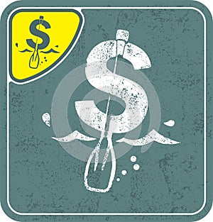 Dollar icon like oarsman on shabby background vector illustration.