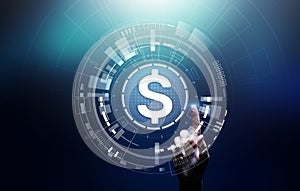 Dollar icons on virtual screen. Currencies Forex trading and financial market concept. Digital banking and growth. photo