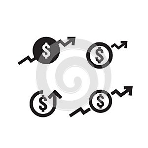 dollar increase icon set. Money symbol with arrow stretching rising up. Business cost sale icon. vector illustration