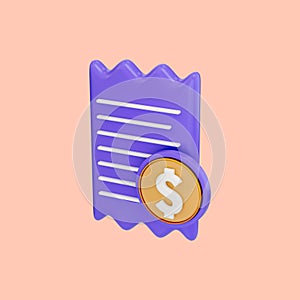 Dollar invoice icon 3d render concept for Bill or statement for business progress