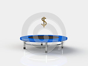 Dollar Jumping on a trampoline on a white background photo