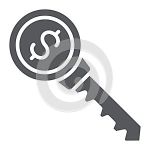 Dollar key glyph icon, finance and banking, key to success sign, vector graphics, a solid pattern on a white background.